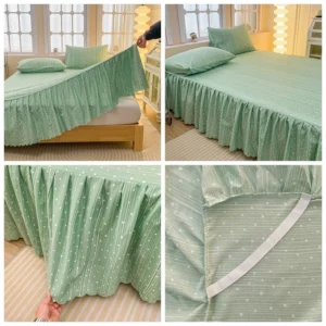 ชุดผ้าปูที่นอนลายจุดสีเขียว ผ้าปูที่นอน 6.5 ฟุต