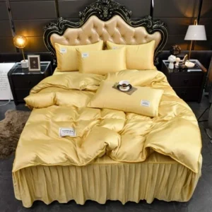 ชุดผ้าปูที่นอนเนื้อผ้าแพร นุ่มลื่น นอนสบาย ครบชุด ขนาด 6 ฟุต