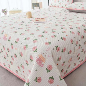 ผ้าคลุมเตียง cotton ลายดอกทิวลิป 6.5 ฟุต