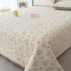 ผ้าคลุมเตียง cotton สไตล์มินิมอล  ลายหมีน้ำตาล 5 ฟุต