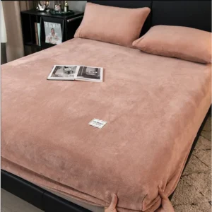 ผ้าปูที่นอน ผ้าคลุมเตียงขนแกะปะการัง ขนาด 5.5 ฟุต + ปลอกหมอน