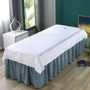 ผ้าปูที่นอน ผ้าปูเตียงสปา สำหรับร้านเสริมสวย สีขาวลายริ้ว