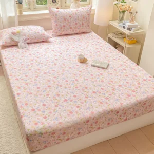 ผ้าปูที่นอนลายดอกไม้สไตล์เจ้าหญิง 6 ฟุต 180x200 ซม. พร้อมปลอกหมอน 2 ใบ