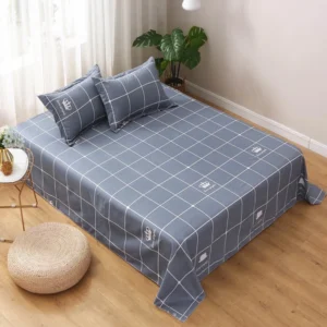 ผ้าปูที่นอนลายตาราง สีเทา ขนาด 3 ฟุต ไม่รวมปลอกหมอน